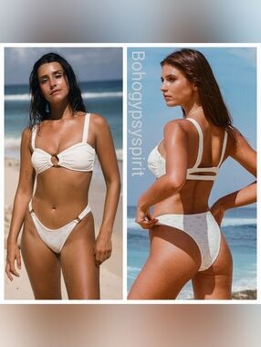 $78 Berlook Ruched Floral Cutout Bikini top & O-Ring High Cut Bikini…